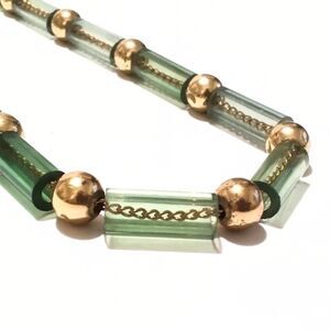 Green Lucite Tube and Gold Tone Chain Vintage Necklace